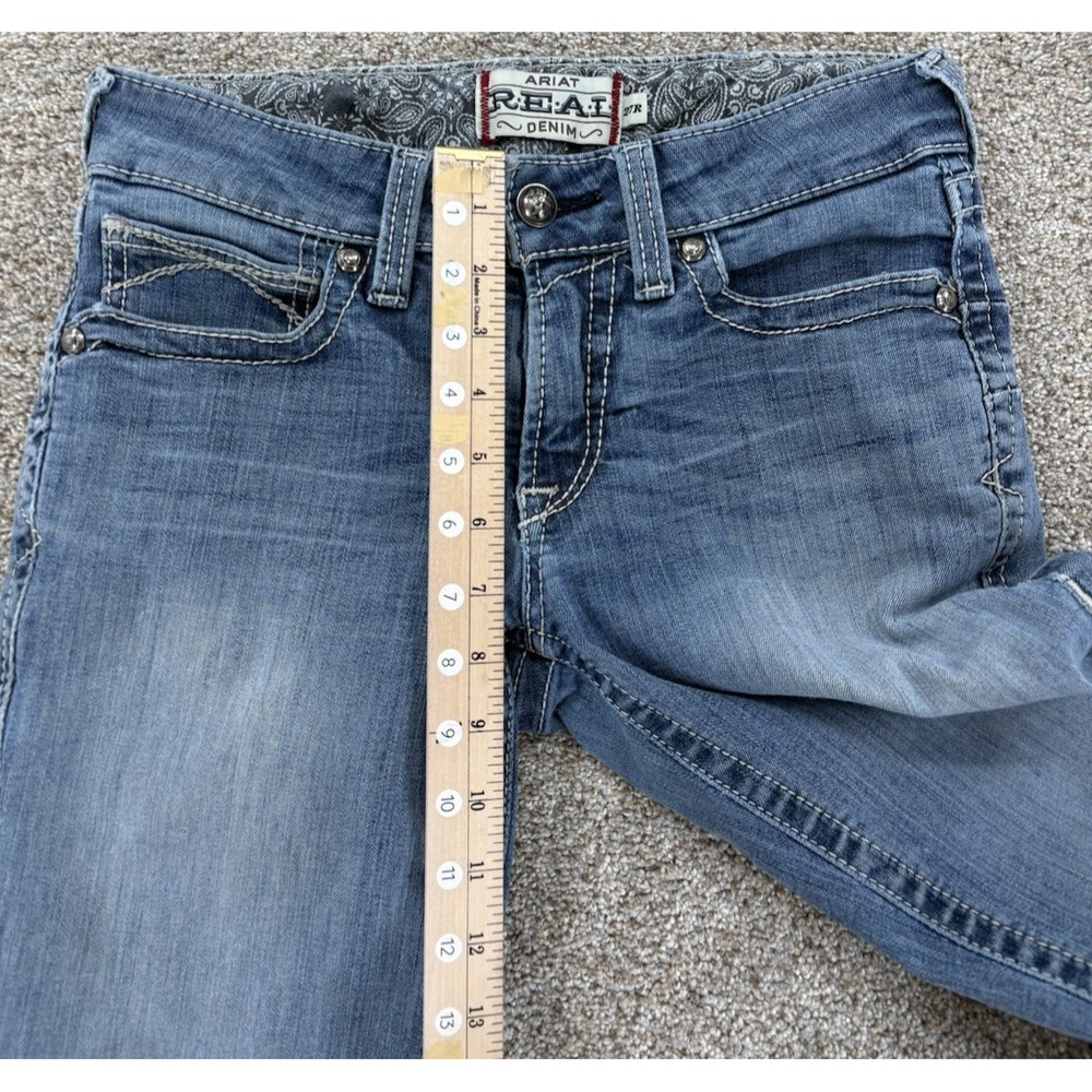 Ariat REAL Straight Leg Jeans Womens 27R Rainstorm Blue Stackable Faded Stretch - Picture 8 of 10